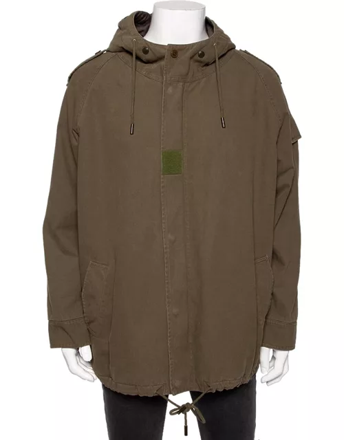Saint Laurent Olive Green Cotton Hooded Parka Jacket