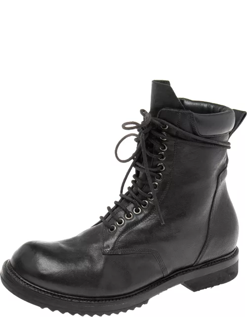 Rick Owens Black Leather Lace-Up Ankle Boot