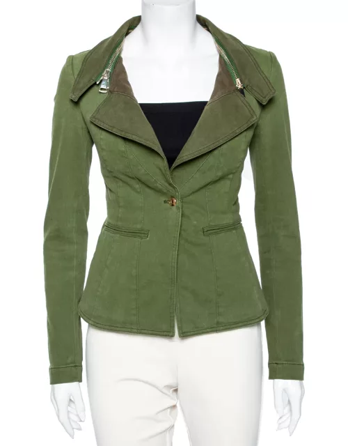 Givenchy Olive Green Cotton Detachable Collar Single Breasted Jacket