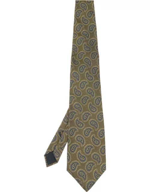 Fendi Green Paisley Silk Jacquard Tie