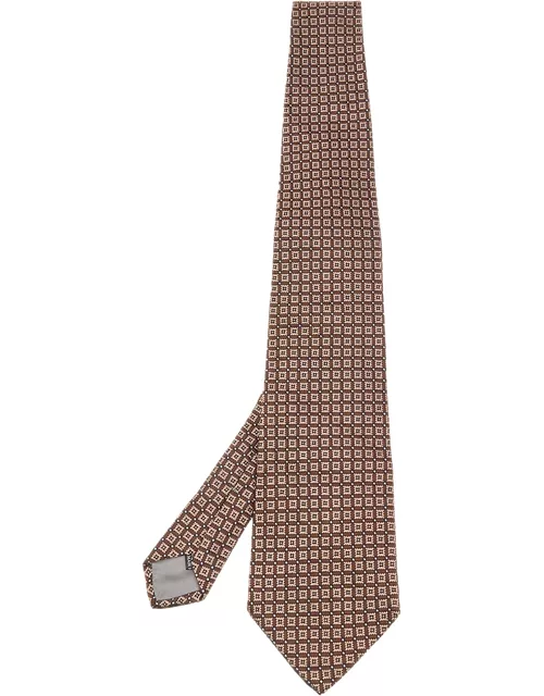 Christian Dior Brown Square Patterned Silk Jacquard Tie