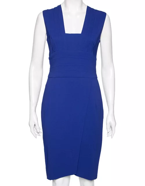 Elie Saab Blue Crepe Slit Detail Sleeveless Dress