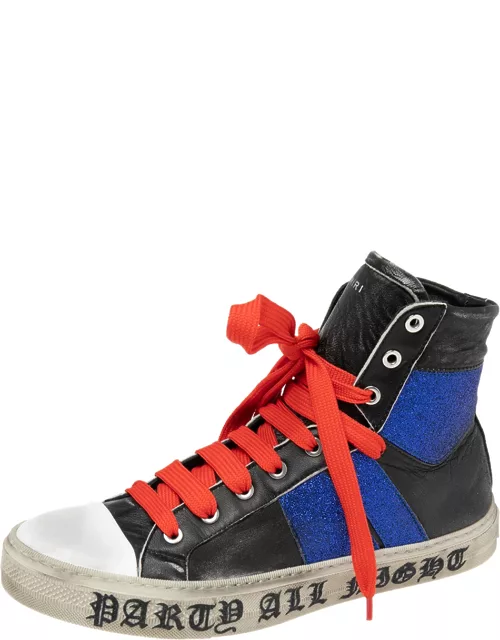 Amiri Black/Blue Leather And Glitter Sunset Lace High Top Sneaker