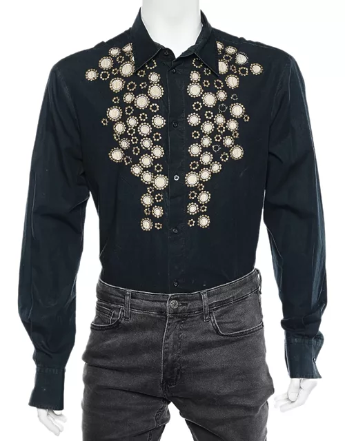 Just Cavalli Black Embellished Cotton Button Front Shirt