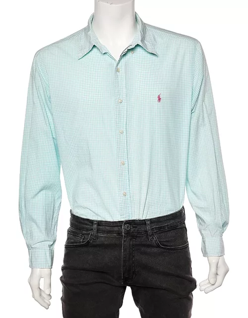 Ralph Lauren Green and White Check Cotton Long Sleeve Button Down Shirt