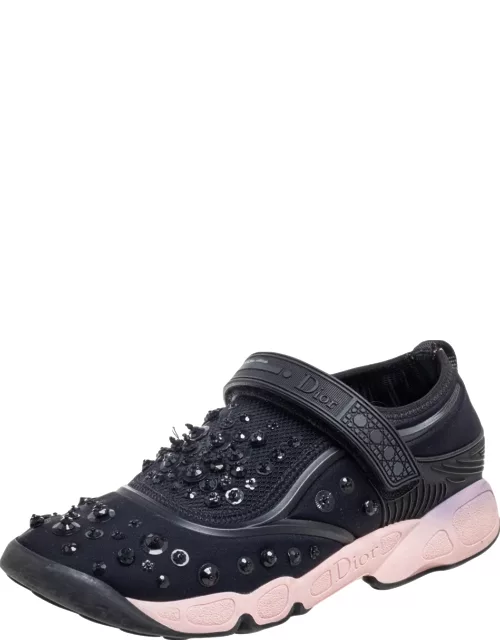 Dior Black Crystal And Sequins Embellished Fabric Fusion Sneaker