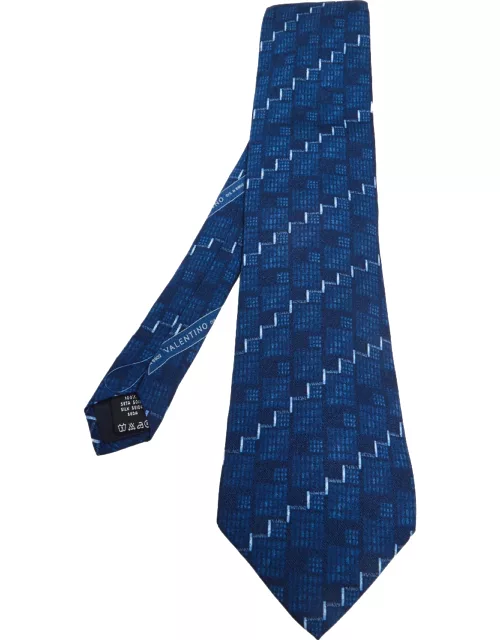Valentino Navy Blue Printed Silk Tie