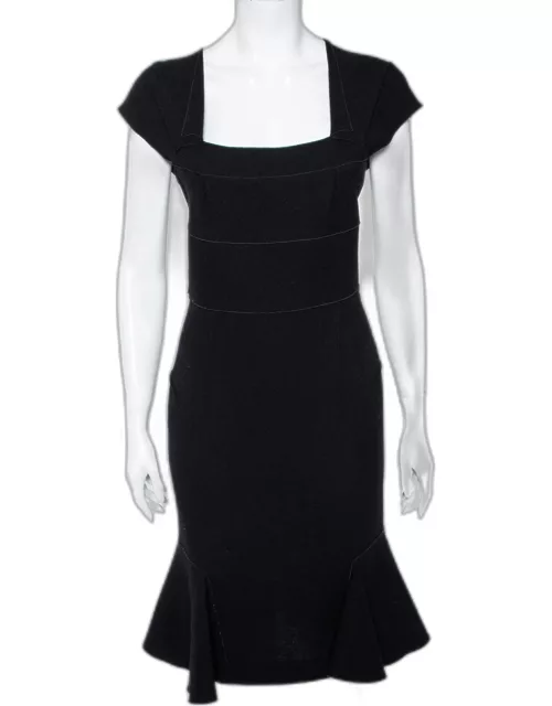 Roland Mouret Black Wool Peplum Hem Detail Dress