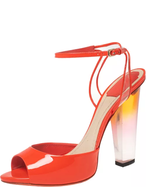 Dior Orange Patent Leather and PVC Clear Block Heels Ankle-Strap Sandal