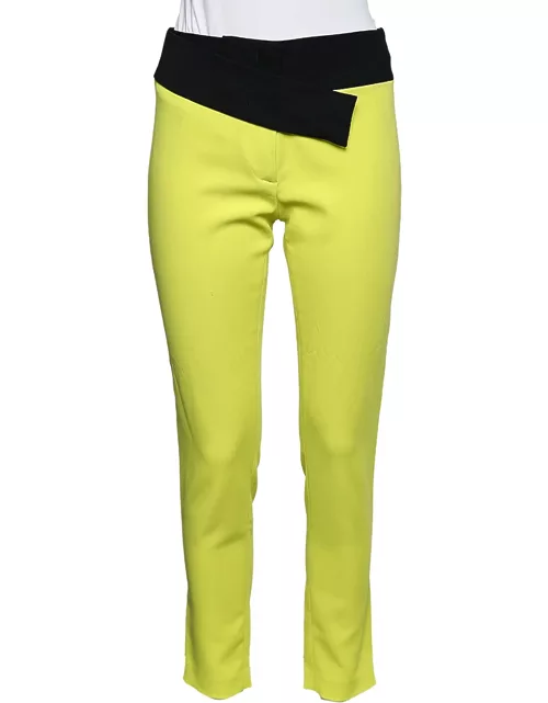 Just Cavalli Neon Yellow Crepe Contrast Waist Detail Tapered Leg Trousers