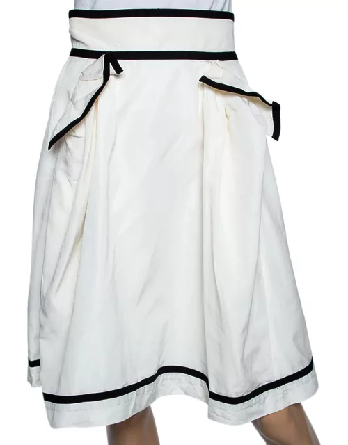Yves Saint Laurent Ecru Cotton Contrast Trimmed Pleated Skirt