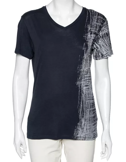 Emporio Armani Blue Cotton Half Printed Short Sleeve T-Shirt