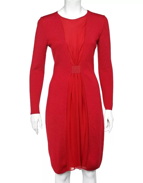 Giambattista Valli Red Wool & Pleated Silk Paneled Midi Dress