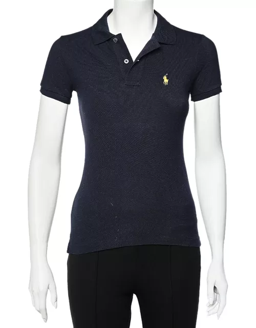 Ralph Lauren Navy Blue Cotton Pique Skinny Polo T-Shirt