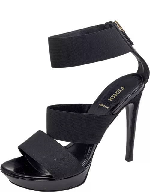 Fendi Black Stretch Band And Leather Strappy Ankle Cuff Sandal