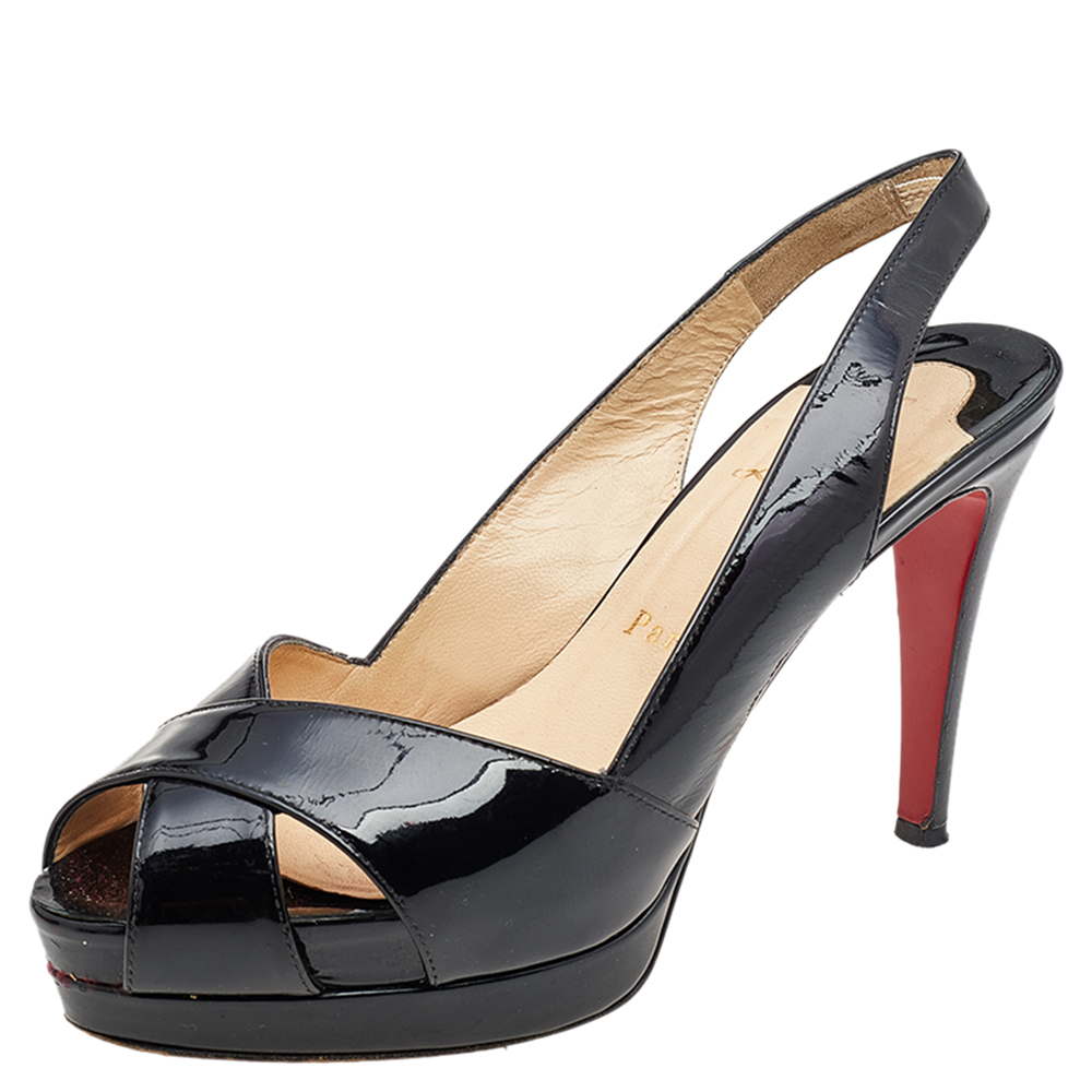 Christian Louboutin Black Patent Leather Soso Platform Slingback Sandals
