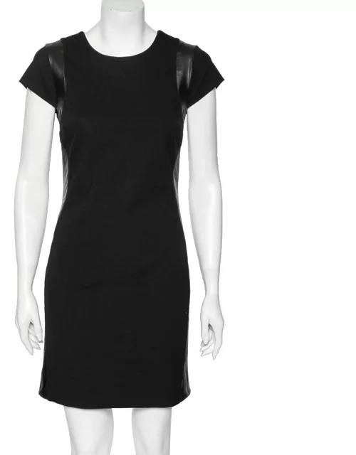 Diane von Furstenberg Black Knit Pele Leather Short Sleeve Dress