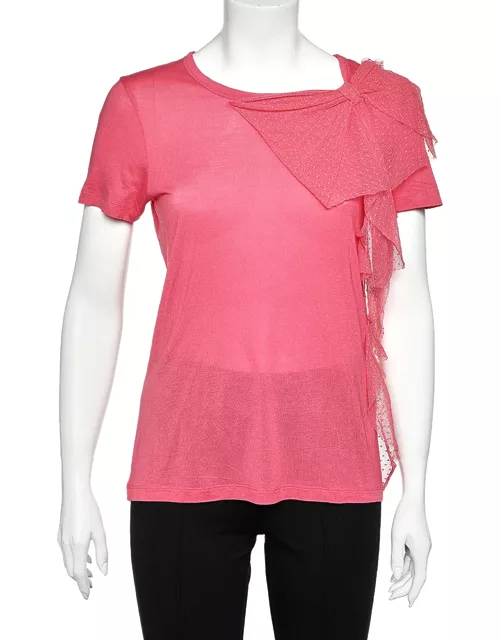 RED Valentino Pink Modal Knit Bow Detail T-shirt
