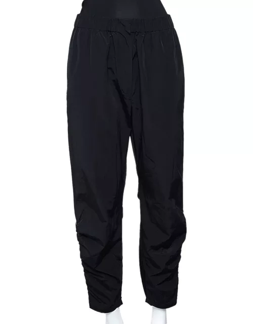 Sportmax Black Synthetic Contrast Trim Ruched Zip Detail Pants