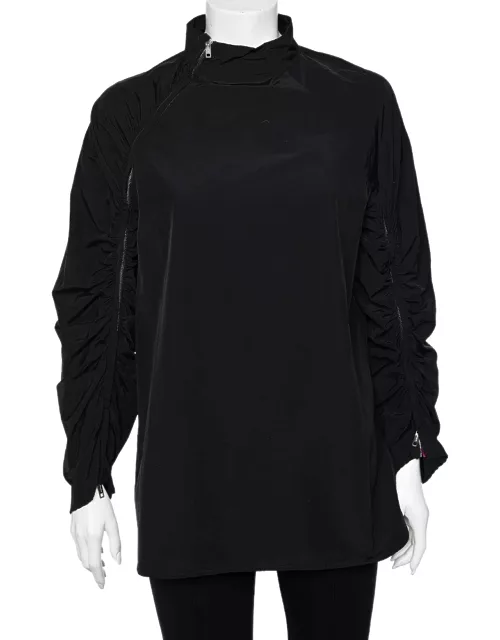 Sportmax Black Synthetic Contrast Trim Ruched Zip Detail Tunic Top