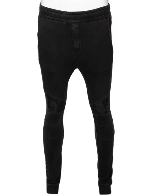 Balmain Black Cotton Rib Paneled Biker Track Pants