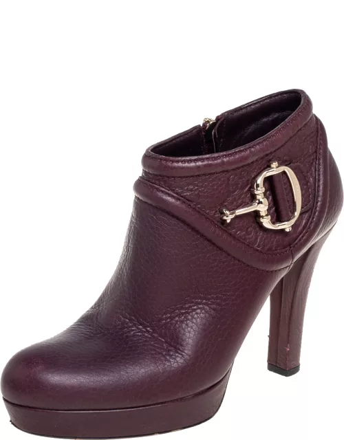 Gucci Plum Leather Hasler Buckle Ankle Bootie