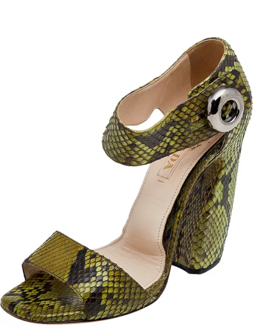 Prada Green Python Leather Ankle Strap Sandal