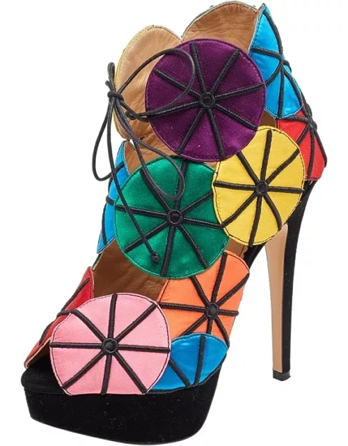 Charlotte Olympia Multicolor Satin Parasol Platform Sandal