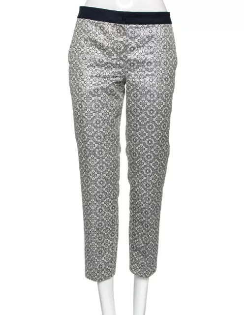 'S Max Mara Silver Floral Patterned Brocade Tapered Leg Trousers