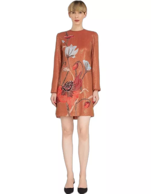 Costarellos Inez Embroidered Sequined Silk-Blend Mini Dres