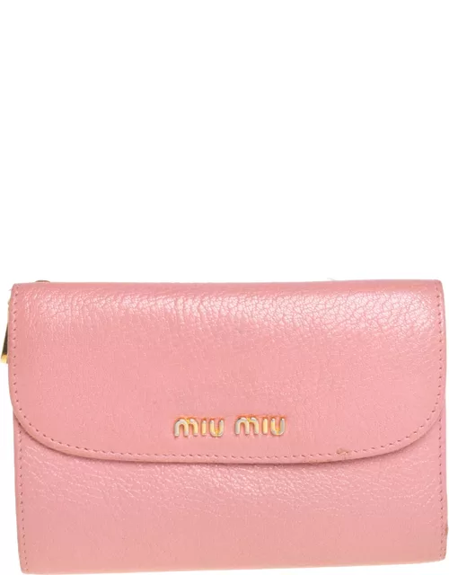 Miu Miu Pink Leather Madras Compact Wallet