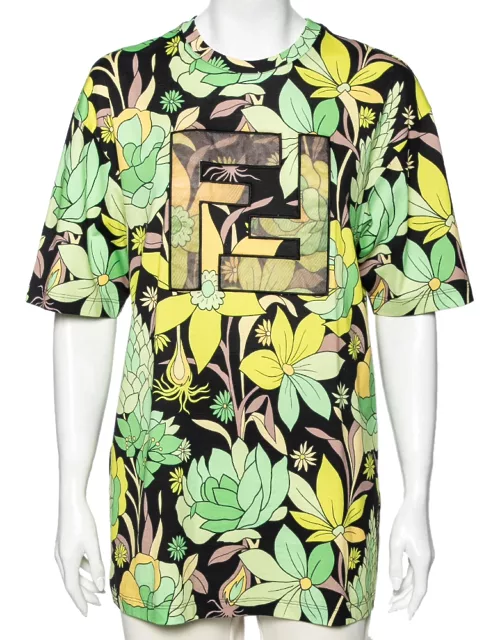 Fendi Multicolored Floral Printed Cotton FF Motif Detailed T-Shirt
