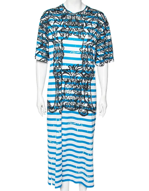 Prada Blue & White Striped Cotton Printed Short Sleeve Dress