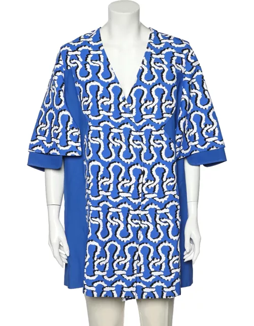 Kenzo Blue Printed Synthetic Double Breasted Coat