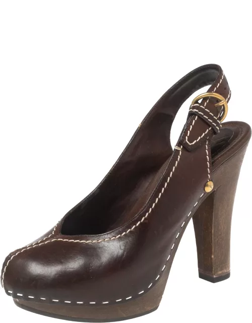 Saint Laurent Brown Leather Platform Slingback Sandal