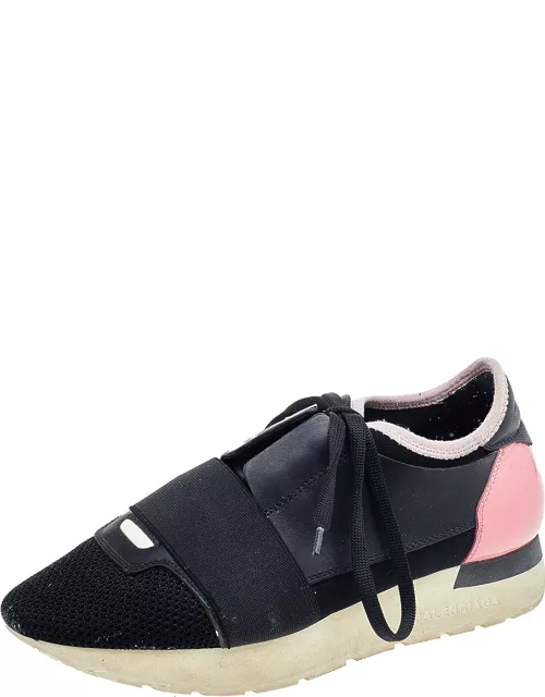 Balenciaga Black/Pink Leather And Mesh Race Runner Sneaker