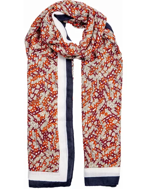 Dents Women'S Lightweight Scarf With A Geometric And Bold Border Print In Berry