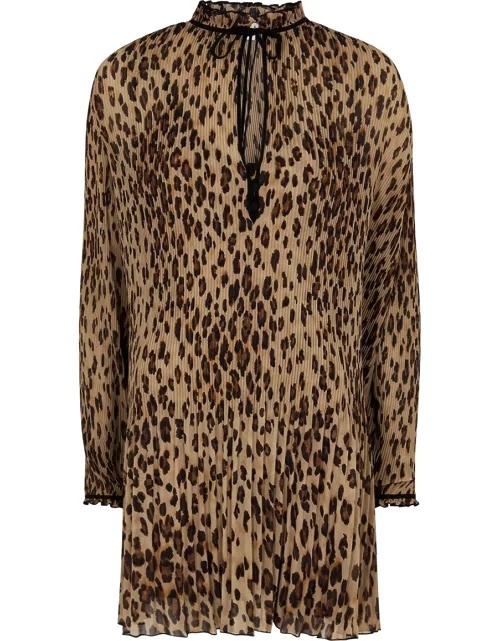 Luvie leopard-print plissé silk-chiffon mini dress