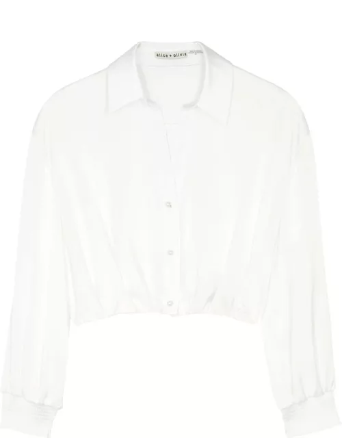 Alice + Olivia Pierre Cropped Satin Shirt - Off White - XS (UK6 / XS)