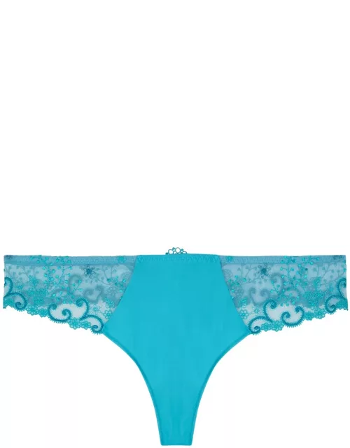 Simone PÉRÈLE Delice Embroidered Thong - Blue