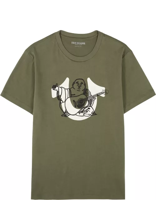 Army green logo brushed cotton T-shirt