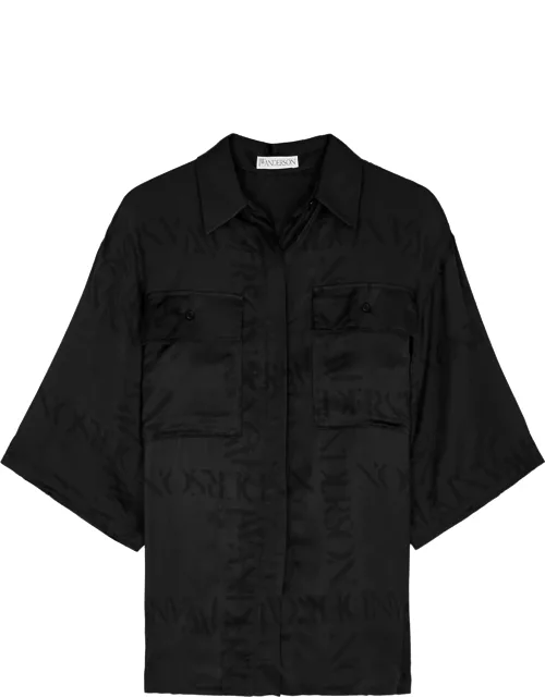 Black logo-print satin shirt