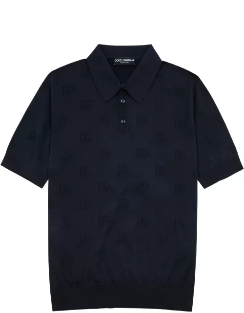 Dolce & Gabbana Logo-jacquard Knitted Silk Polo Shirt - Navy - 46 (IT46 / S)