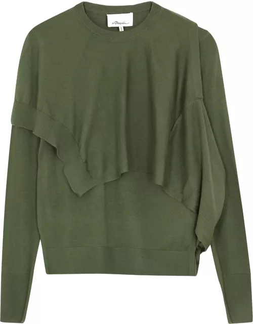 Green layered wool-blend jumper