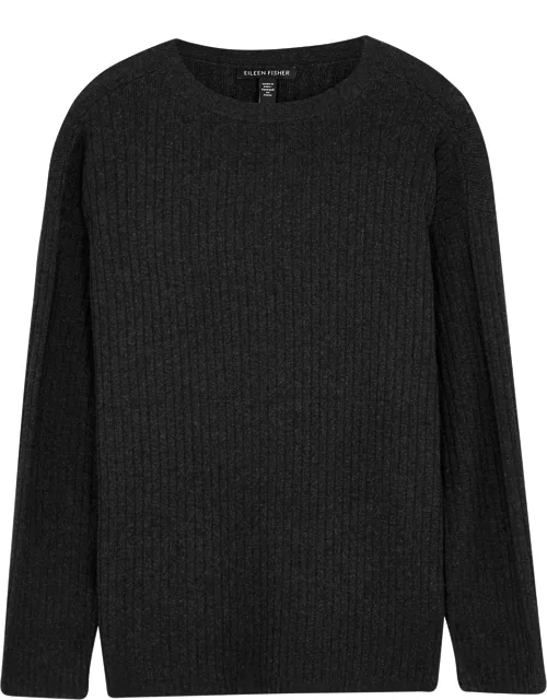 Dark grey ribbed cotton-blend jumper