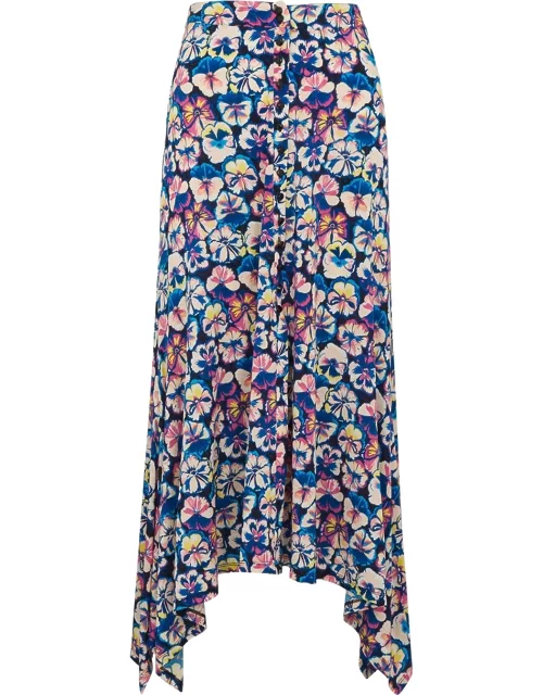 Floral-print stretch-jersey midi skirt