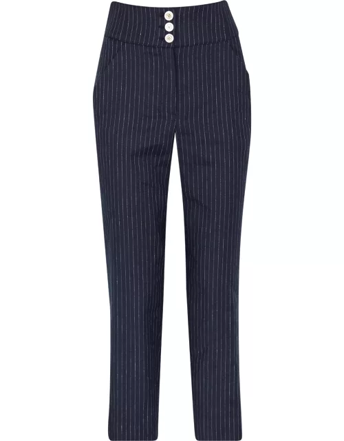 Rapley navy pinstriped linen-blend trousers