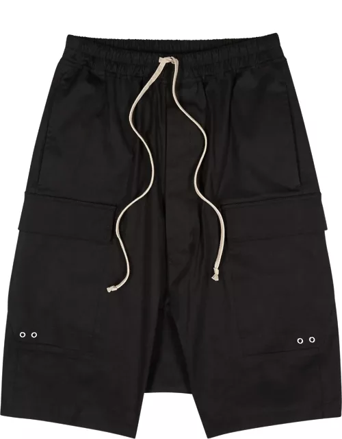 Black stretch-cotton cargo shorts