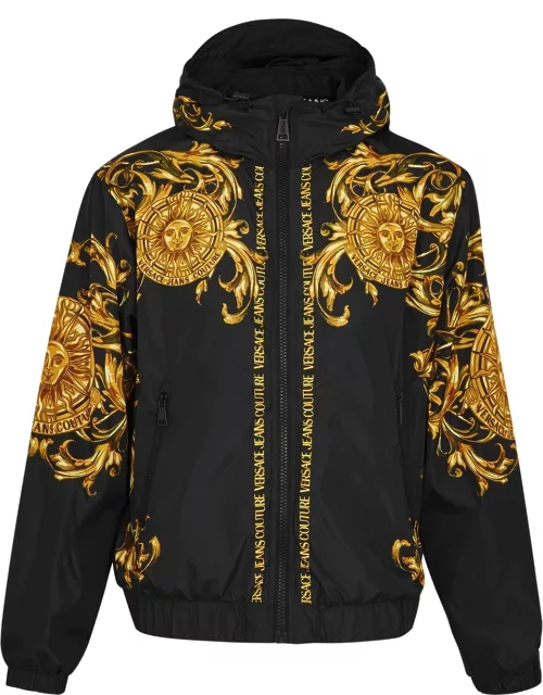 Black baroque-print hooded shell jacket