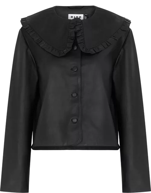 Debbie black ruffle-trimmed leather jacket